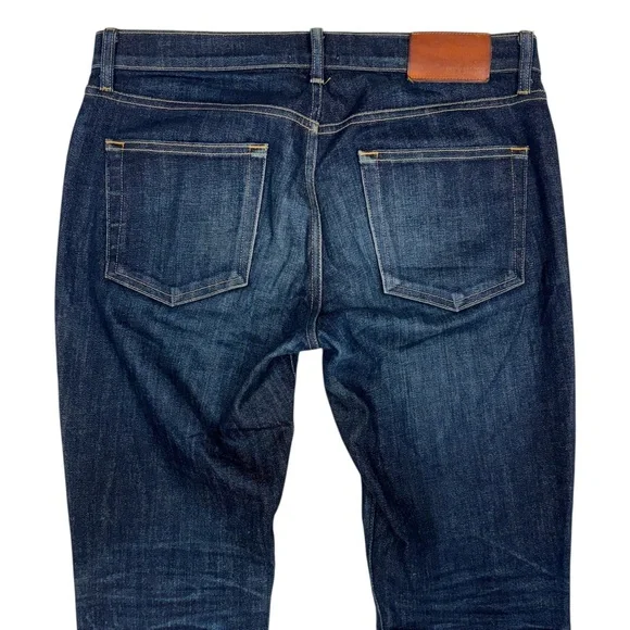 Buck Mason Jeans Mens 33x31 Blue Selvedge Denim Slim Dark Wash Faded USA Made - Picture 4 of 14